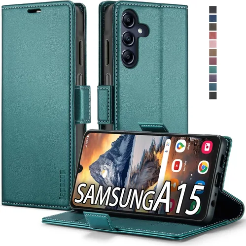 Vista 23 de Funda tipo cartera para Samsung Galaxy A12 con tarjetero [bloqueo RFID] atril magnético, funda de cuero con tapa para Samsung Galaxy A12 (negro)