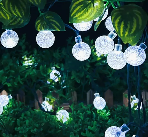 Vista 8 de Cadena de luces solares para exteriores resistentes al agua, 36 pies, 60 LEDs, 8 modos, luces solares de hadas con forma de globo de cristal