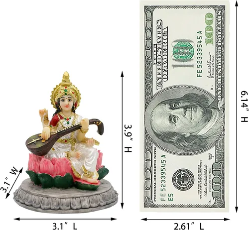 Vista 8 de alikiki Estatua de Sarawati de ídolo indio pequeña de la India, 3.9 pulgadas de alto, figura de diosa hindú Saraswati para decoración de tablero