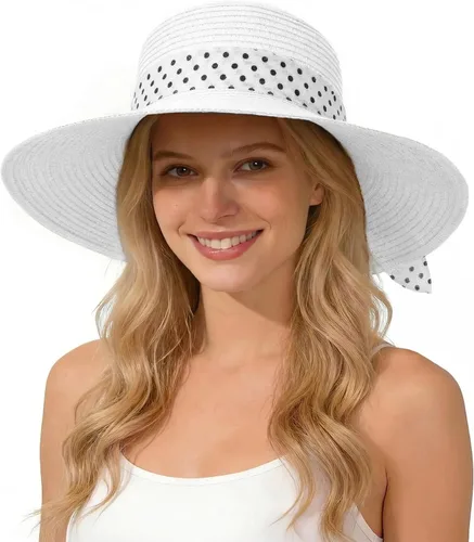 Vista 17 de Sombreros de paja Sun Beach para mujer, sombrero de ala ancha de verano 2-Beige