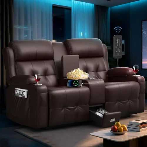 Vista 12 de Sofá reclinable de dos plazas, asientos de cine en casa, sofá reclinable con USB, consola central, sillón reclinable de pared para caravana