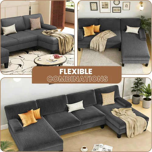 Vista 3 de WAYTRIM Sofá modular en forma de U de 108 pulgadas para sala de estar, sofá convertible con diván doble, almohadas extraíbles, sofá tapizado de 4