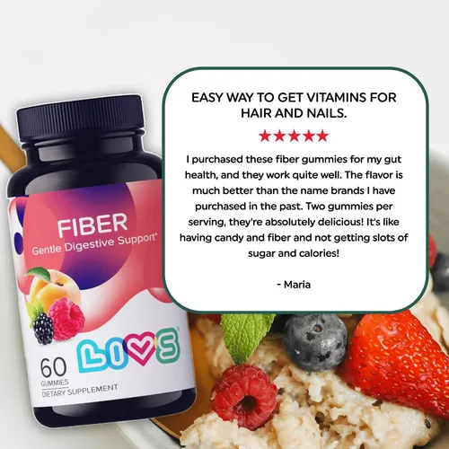 Vista 6 de LIVS Gomitas de fibra para adultos – Promueve el apoyo digestivo y la regularidad Salud intestinal y digestión suave Prebiótico a base