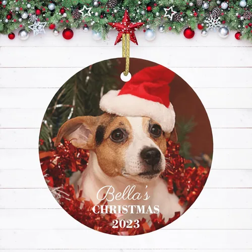 Vista 10 de Adorno conmemorativo personalizado para perro, 2025, con imagen de perro, foto y nombre, adornos para árbol de Navidad, regalo personalizado