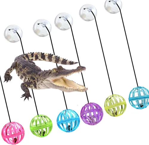 Vista 3 de Paquete de 6 bolas de juguete de dragón barbudo, bola de juguete de lagarto reptil con ventosa y cuerda para dragón barbudo, lagarto, gecko