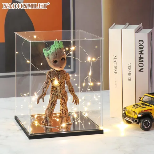 Vista 3 de Vitrina de acrílico transparente premium con iluminación LED – Escaparate a prueba de polvo con protección UV para máscara Lego Venom 76187, cascos