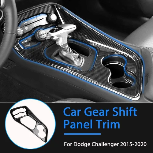 Vista 2 de Karltys Cubierta de panel de palanca de cambios para Dodge Challenger 2015-2024 2025+ + consola central de fibra de carbono, panel de palanca
