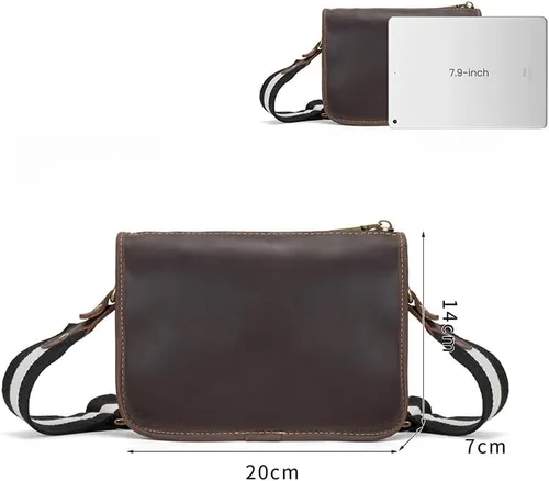 Vista 5 de Bolso bandolera vintage de cuero genuino para hombres y mujeres, uso diario informal de viaje
