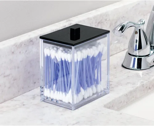 Vista 4 de MDesign Moderna encimera cuadrada de tocador de baño tarro recipiente organizador para hisopos de algodón, bolas de algodón, esponjas