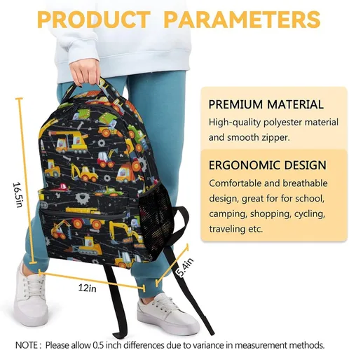Vista 3 de Mochila preescolar de construcción para niños, mochilas de excavadora de camión de 16 pulgadas para niños y estudiantes, bonita mochila ligera