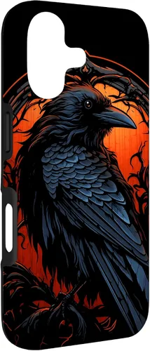 Vista 3 de Funda estética oscura para iPhone 17, diseño de cuervo gótico, diseño de pájaro de cuervo y pájaro oculto