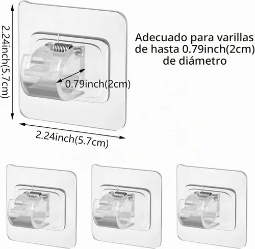 Vista 2 de 8 piezas de ganchos autoadhesivos para barra de cortina, soportes de barra de cortina autoadhesivos sin taladro, ganchos de cortina sin clavos