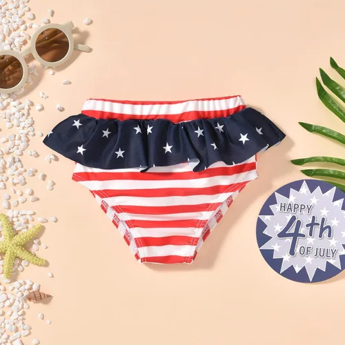 Vista 2 de Aalizzwell Conjunto de bikini de 3 piezas para niñas pequeñas con sombrero Bandera estadounidense