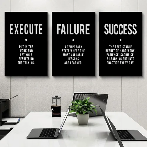 Vista 5 de Lienzo enmarcado para pared, cita de éxito, arte de pared de oficina, póster grande negro, juego de 3 impresiones motivacionales positivas