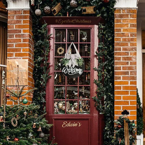 Vista 7 de Cartel de Bienvenida para Puerta Delantera con Decoración de Corona para Todas las Estaciones Decoración de Porche Delantero Colgante Regalo