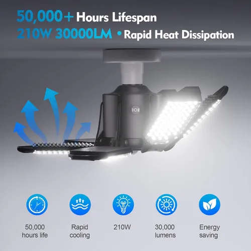 Vista 6 de TANBABY Luces de garaje con sensor de movimiento de 260 W, 30000 lm luces de tienda con control remoto 3 modos (encendido/apagado/automático)