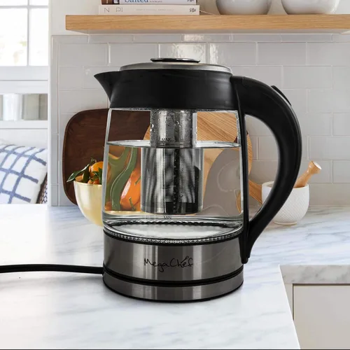 Vista 7 de [Usado] MegaChef 1.8Lt. Cuerpo de vidrio y hervidor de té eléctrico de acero inoxidable con infusor de té