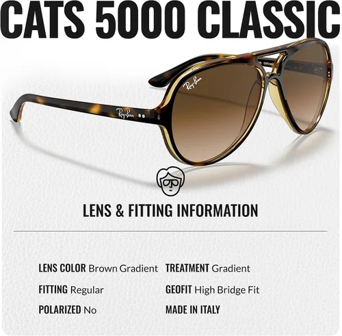 Vista 4 de Ray-Ban RB4125 CATS 5000 CLASSIC Pilot Shaped Sunglasses for Men & Women with Official RAYBAN Eyewear Kit