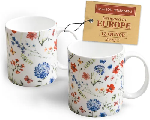 Vista 122 de Maison d' Hermine Taza de café con asas, tazas de porcelana fina de hueso, paquete de una taza de té para bebidas calientes, capuchino, latte