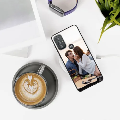 Vista 4 de Funda de teléfono con foto personalizada para Motorola Moto G Power 2022 con imagen, texto, logotipo, nombre, funda negra suave, regalo único