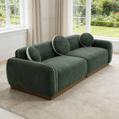 Vista 15 de Sofá de asiento profundo moderno de 3 plazas con patas de madera de abedul, sofá de cuero de 80.25 pulgadas, sofá tapizado suave para sala de estar
