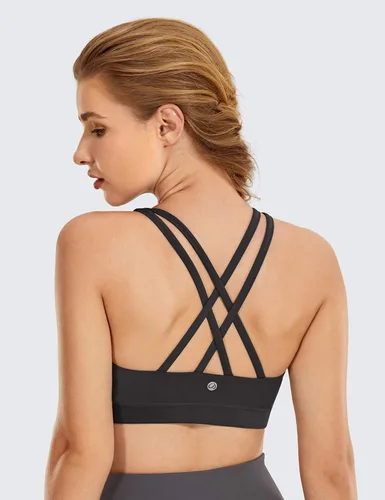 Vista 2 de CRZ YOGA - Brasier deportivo con tirantes delgados para mujer, brasier con relleno y espalda cruzada para yoga