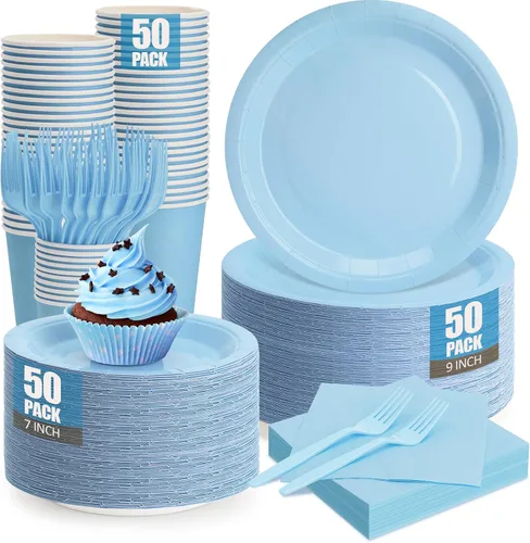 Vista 11 de Platos y servilletas de papel negro, platos desechables para fiestas, incluye platos de 7 y 9 pulgadas, tazas, servilletas, tenedores, suministros
