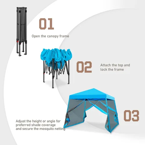 Vista 6 de EAGLE PEAK Tienda de campaña desplegable de 10 x 10 pies inclinados de fácil instalación con mosquitera, 64 pies cuadrados de sombra, azul claro