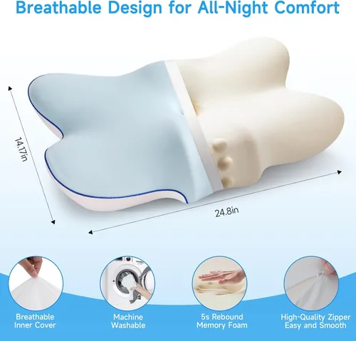 Vista 3 de jiaao Almohada cervical para cuello y hombro, almohada cervical ajustable de espuma viscoelástica para aliviar el dolor de dormir, almohadas