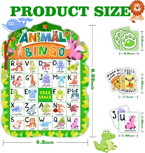 Vista 2 de Juego de bingo de animales para niños y adultos, familia, tarjetas de bingo de animales, reconocimiento de letras, juego de fiesta de safari