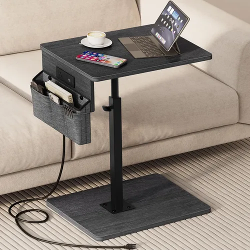 Vista 16 de Vagusicc - Mesa con bandeja para apoyabrazos de sofá, mesa giratoria de 360° con altura ajustable para TV, mesa auxiliar para espacios pequeños