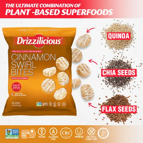 Vista 4 de Drizzilicious Mini tortas de arroz con remolino de canela - Crisps de arroz, aperitivo saludable para adultos y niños, tortas de arroz saborizadas