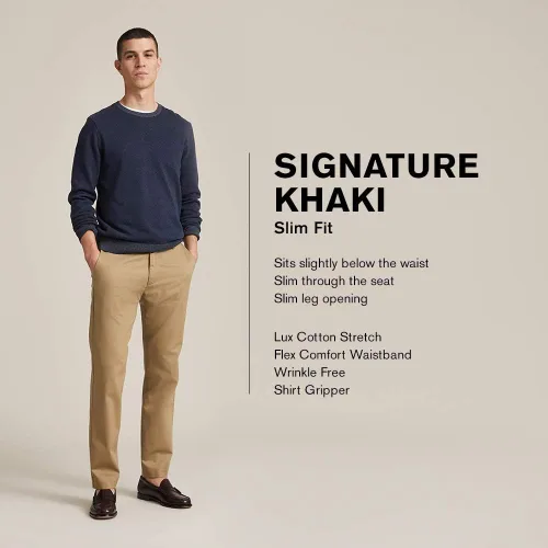 Vista 3 de Dockers - Pantalones Signature Lux elásticos de algodón para hombre, color caqui