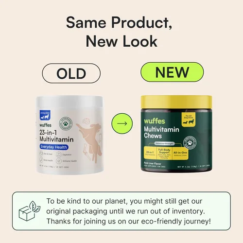 Vista 2 de Wuffes Suplemento multivitamínico para perros 23 en 1 para cadera y articulaciones, piel, pelaje y apoyo del sistema inmunológico con Omega 3
