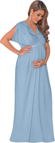 Vista 2 de KOH KOH Vestido largo de verano de maternidad con cuello en V y manga corta para mujer