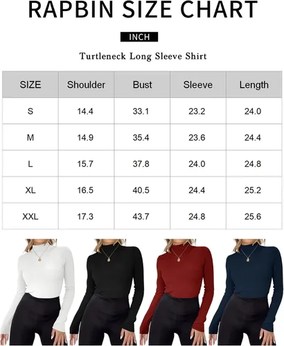 Vista 6 de Rapbin Camiseta de manga larga para mujer, cuello alto, básica, elástica, ajustada, ligera, térmica