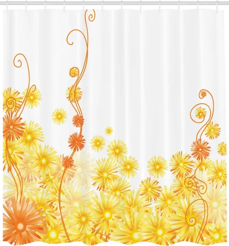 Vista 2 de Ambesonne Decor Collection, juego de cortina con ganchos para regadera Amarillo y marrón