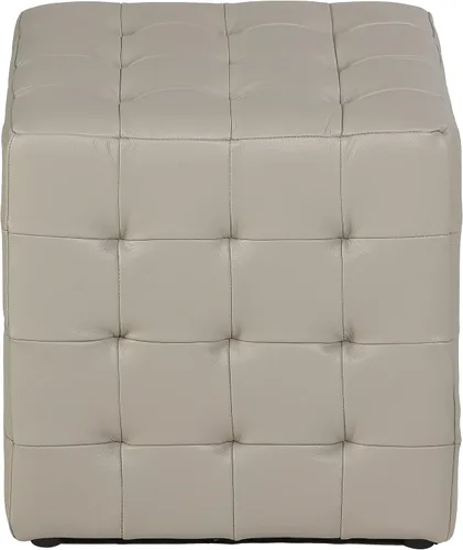 Vista 4 de Cortesi Home Charli - Otomana de cubo copetudo en 100% piel auténtica, gris claro