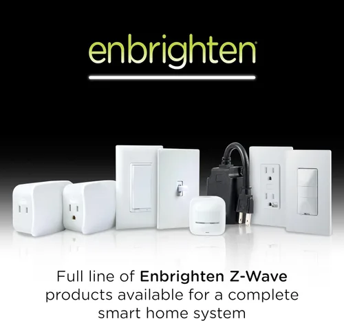 Vista 6 de Enbrighten Z-Wave Plus 14315 toma inteligente de pared resistente a manipulaciones, funciona con Alexa, Google Assistant, 1 toma Z-Wave y 1 toma