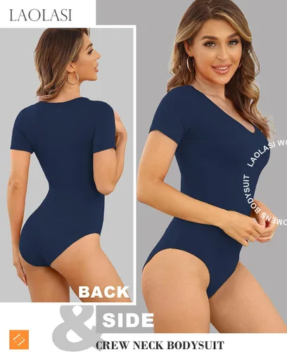 Vista 24 de LAOLASI Body con cuello en V para mujer, ajustado, casual, extensor