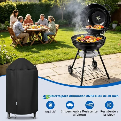 Vista 8 de SunPatio Cubierta redonda para ahumador de 30 pulgadas, resistente e impermeable, para parrilla Weber, Charbroil, Char-Griller Kamado y más