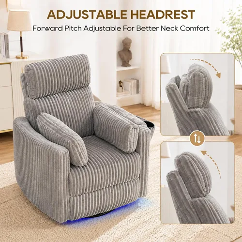Vista 5 de IPKIG Power Swivel Recliner Nursery Rocking Glider Chairs, Corduroy, Grey