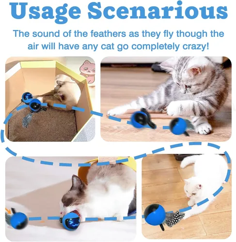Vista 7 de Pelota móvil para gatos con cola de plumas, juguete interactivo recargable 2025 con control remoto para ejercicios de gatos de interior, bola