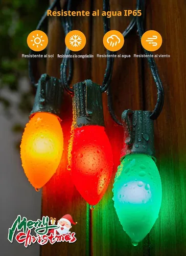 Vista 3 de Luces de Navidad vintage para exteriores, cadena de luces C9 de 100 pies