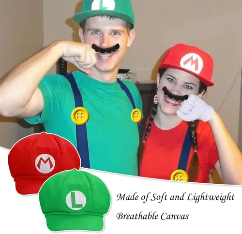 Vista 4 de ratote Mary and Luigi Hats Costume for AdultHalloween Cosplay Accessories Kit, Funny Couple Outfits for Men and Women