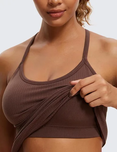 Vista 5 de CRZ YOGA - Camisetas deportivas para mujer, sin mangas, sin costuras, con espalda cruzada y brasier incorporado, camisetas para entrenamiento