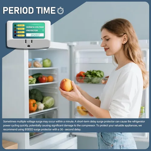 Vista 5 de BSEED Protector de sobretensiones de salida única para refrigerador, protector de voltaje con indicadores de luz para TV, PC, lavadora y otros
