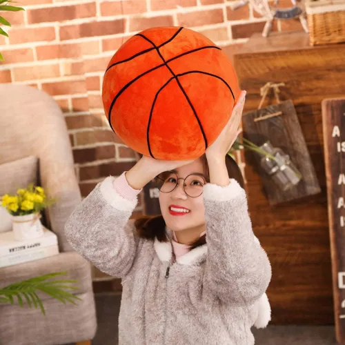 Vista 3 de Peluche de baloncesto, almohada de felpa de baloncesto de fútbol, juguete de peluche deportivo, almohada decorativa redonda grande de baloncesto