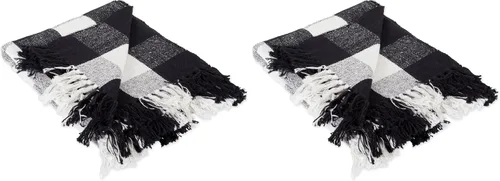 Vista 14 de DII Buffalo Check Collection - Manta rústica de granja con borlas, 50 x 60 pulgadas, color negro y blanco