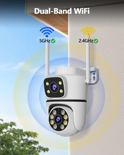 Vista 7 de WEILAILIFE 【Enlace de Lente Dual】 Cámara de Seguridad Inalámbrica para Exteriores de 5MP, Cámaras de Vigilancia por Video WiFi PTZ para Seguridad